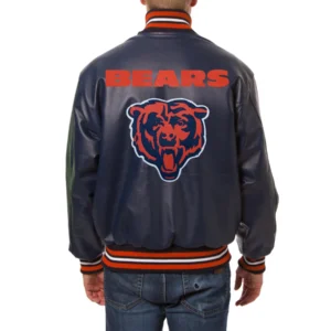 Chicago bears full real leather varsity jacket navy 2