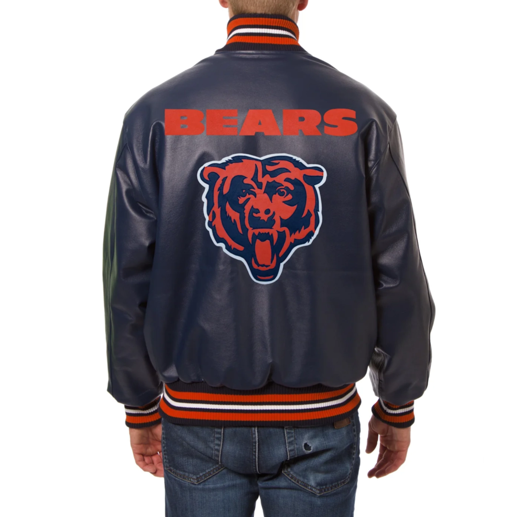 Chicago bears full real leather varsity jacket navy 2