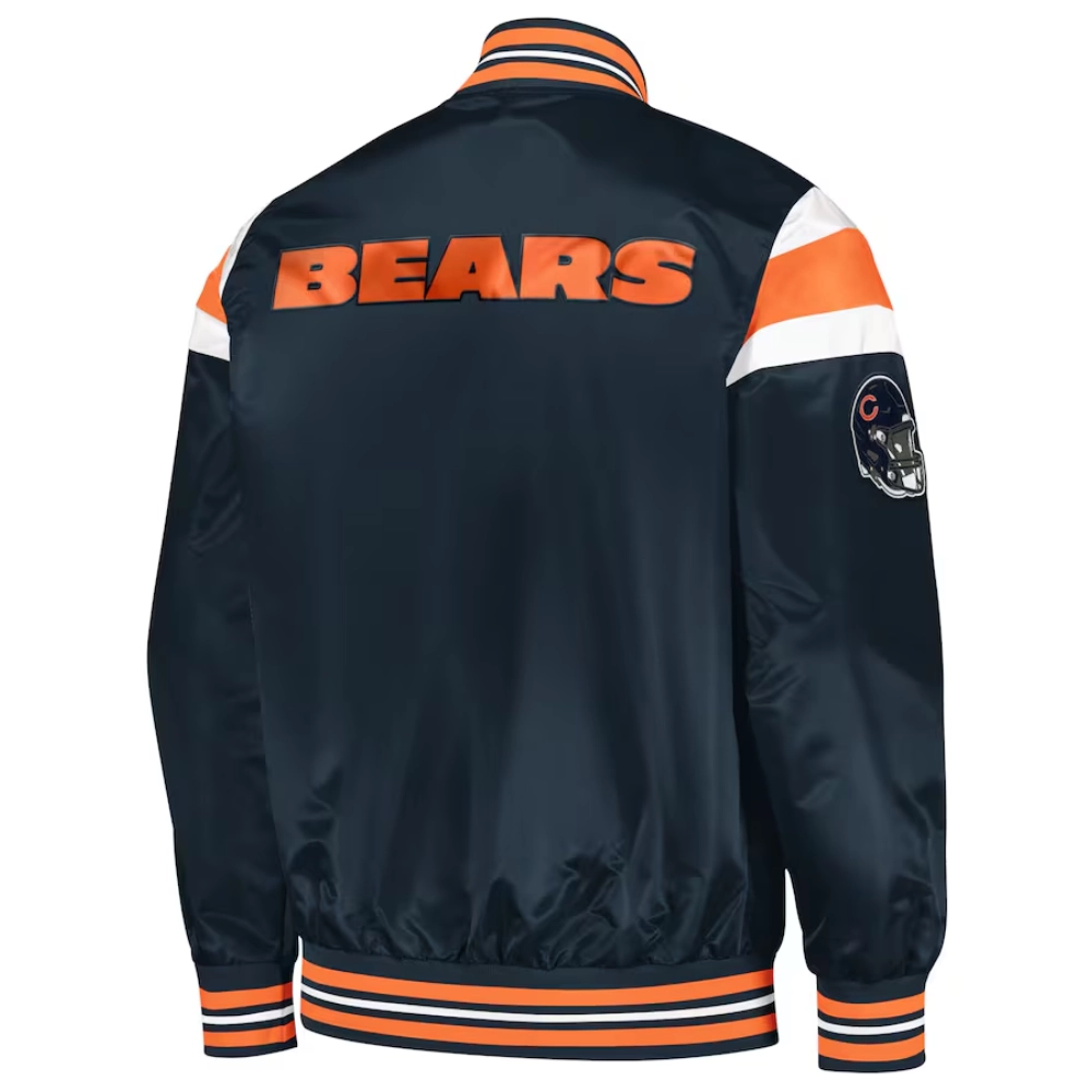Chicago bears full snap satin varsity jacket navy