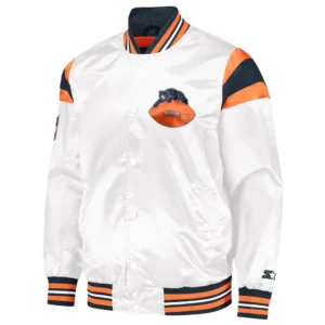 Chicago bears full snap satin varsity jacket white 1