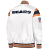 Chicago bears full snap satin varsity jacket white