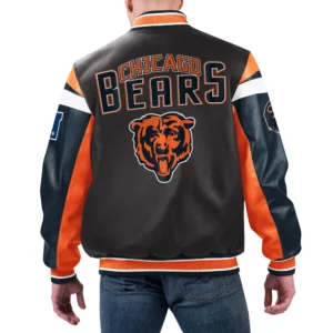 Chicago bears full zip leather varsity jacket black 1 1