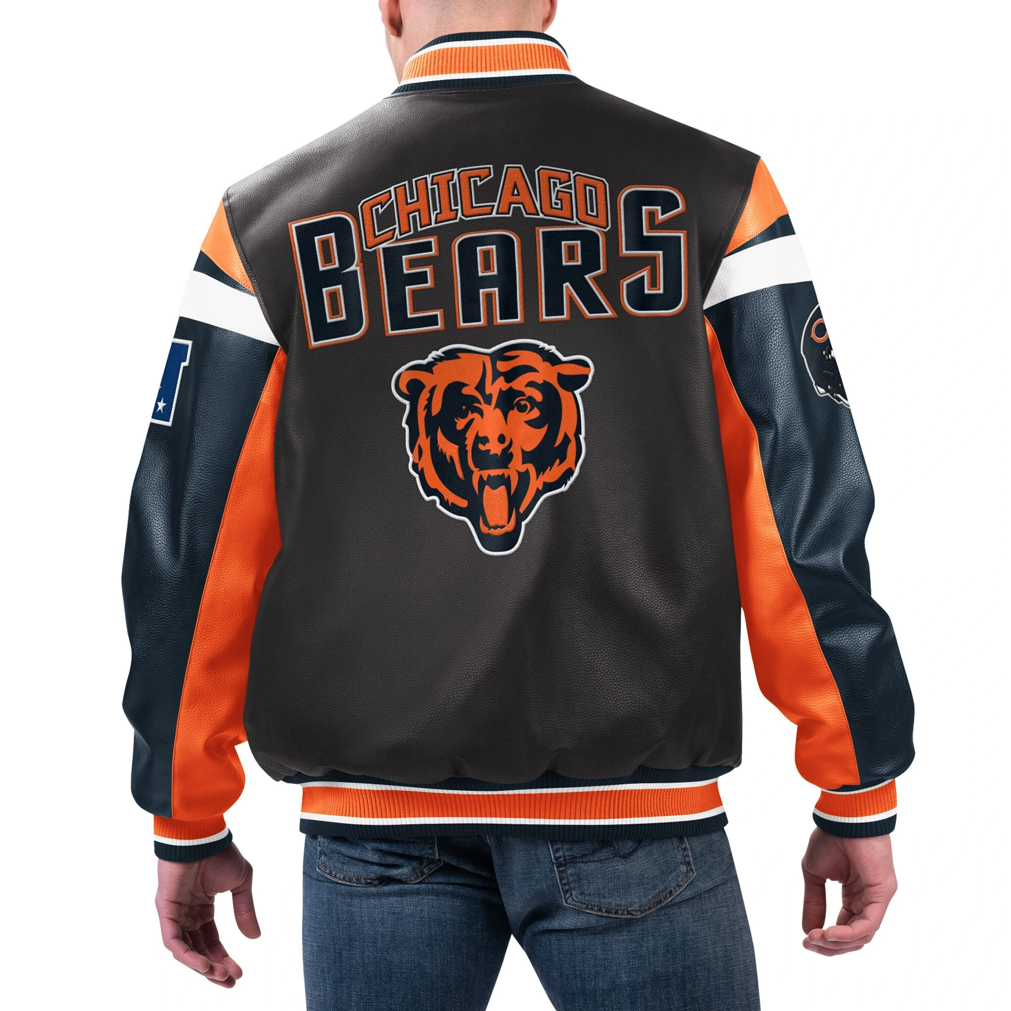 Chicago bears full zip leather varsity jacket black 1 1