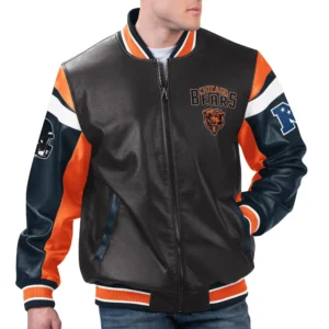 Chicago bears full zip leather varsity jacket black 1