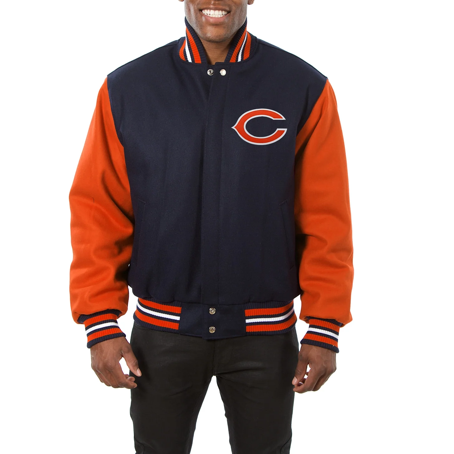 Chicago bears handmade wool varsity jacket navy orange 1