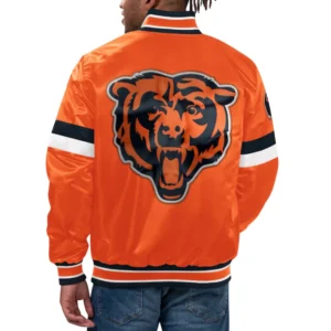 Chicago bears home game full snap satin varsity jacket orange