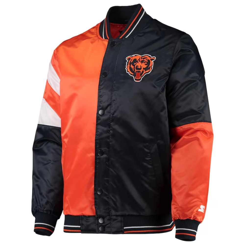 Chicago bears leader satin varsity jacket orange black 2