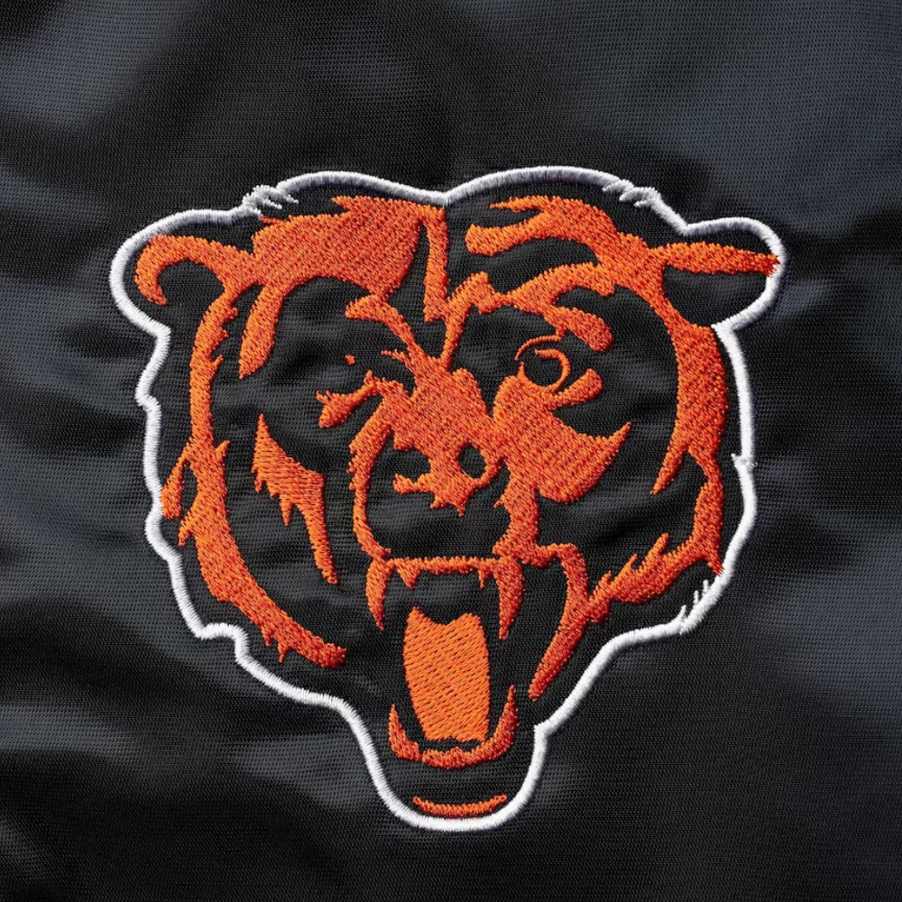 Chicago bears leader satin varsity jacket orange black