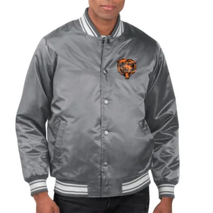 Chicago bears locker room satin varsity jacket gray 1