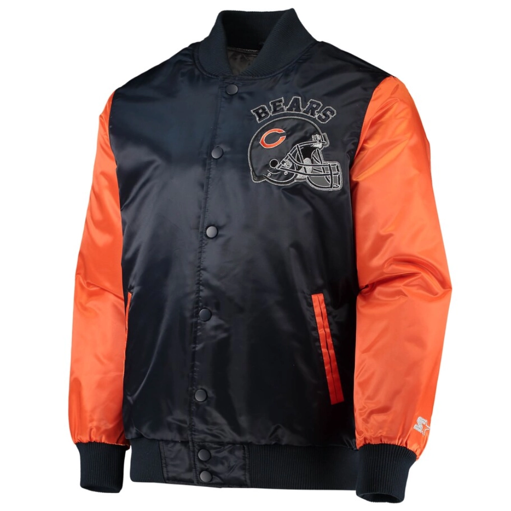 Chicago bears locker room throwback satin varsity jacket navy orange 2