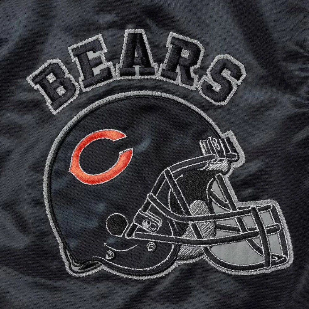 Chicago bears locker room throwback satin varsity jacket navy orange