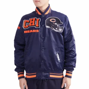 Chicago bears mashup full snap satin varsity jacket navy 1