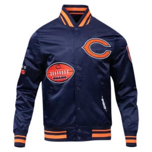 Chicago bears old english full snap satin varsity jacket navy 1 1