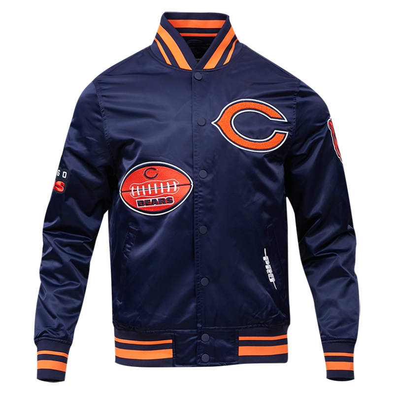 Chicago bears old english full snap satin varsity jacket navy 1 1