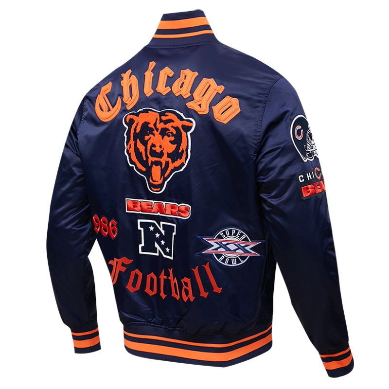 Chicago bears old english full snap satin varsity jacket navy 5 1