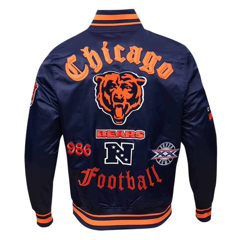 Chicago bears old english full snap satin varsity jacket navy 6 1