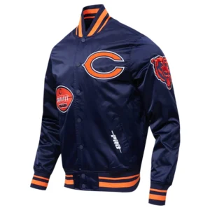 Chicago bears old english full snap satin varsity jacket navy 7 1