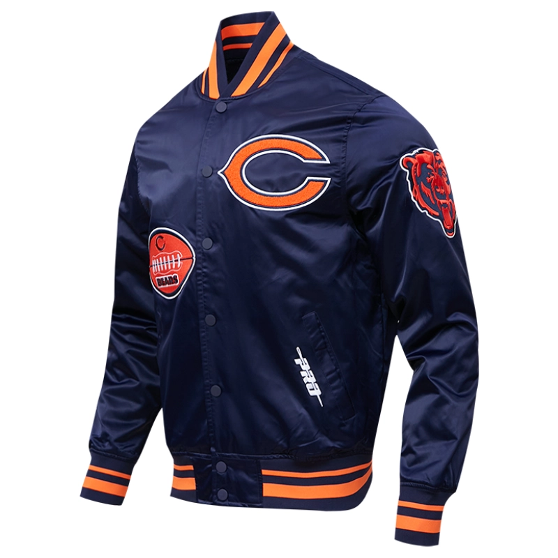 Chicago bears old english full snap satin varsity jacket navy 7 1