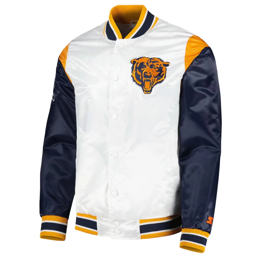 Chicago bears pitch full snap satin varsity jacket white black 2