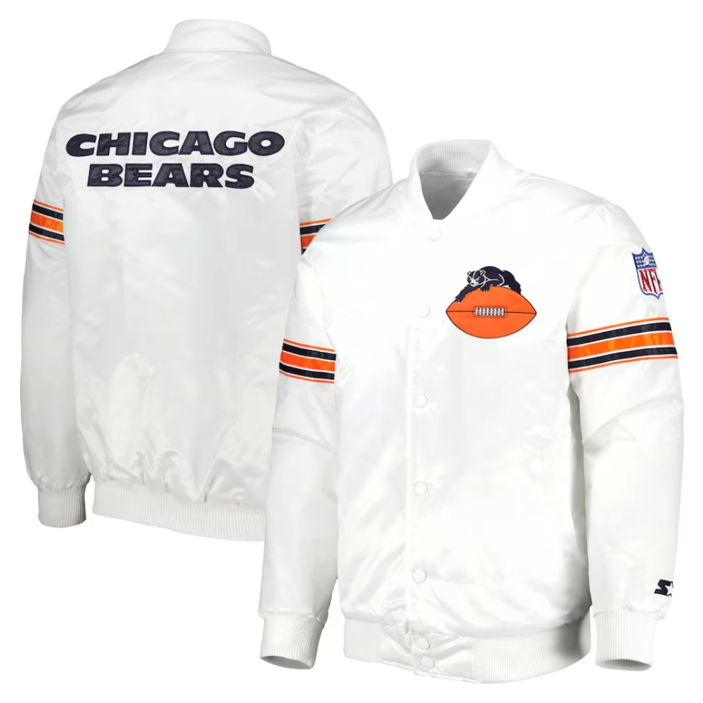 Chicago bears power forward full snap satin varsity jacket white 2