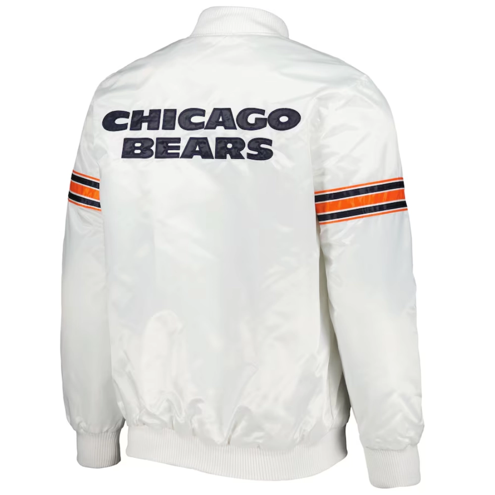 Chicago bears power forward full snap satin varsity jacket white