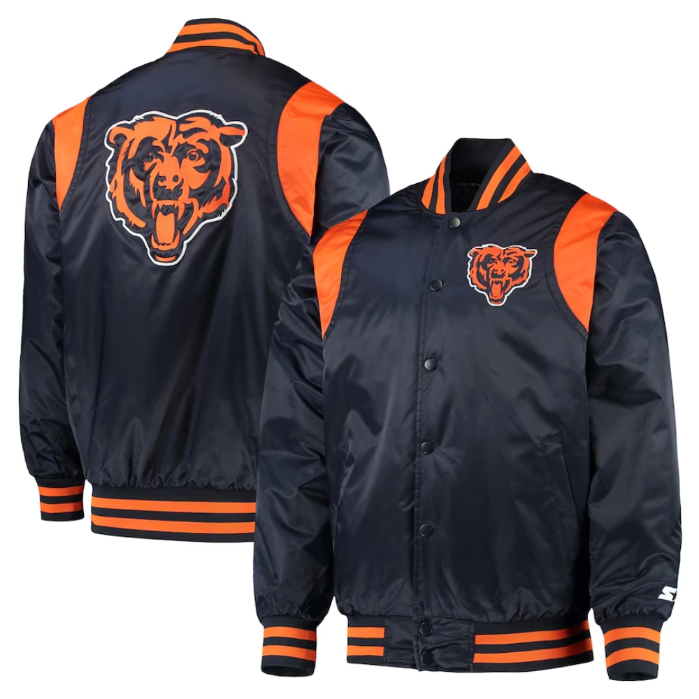 Chicago bears prime time full snap satin varsity jacket navy 3