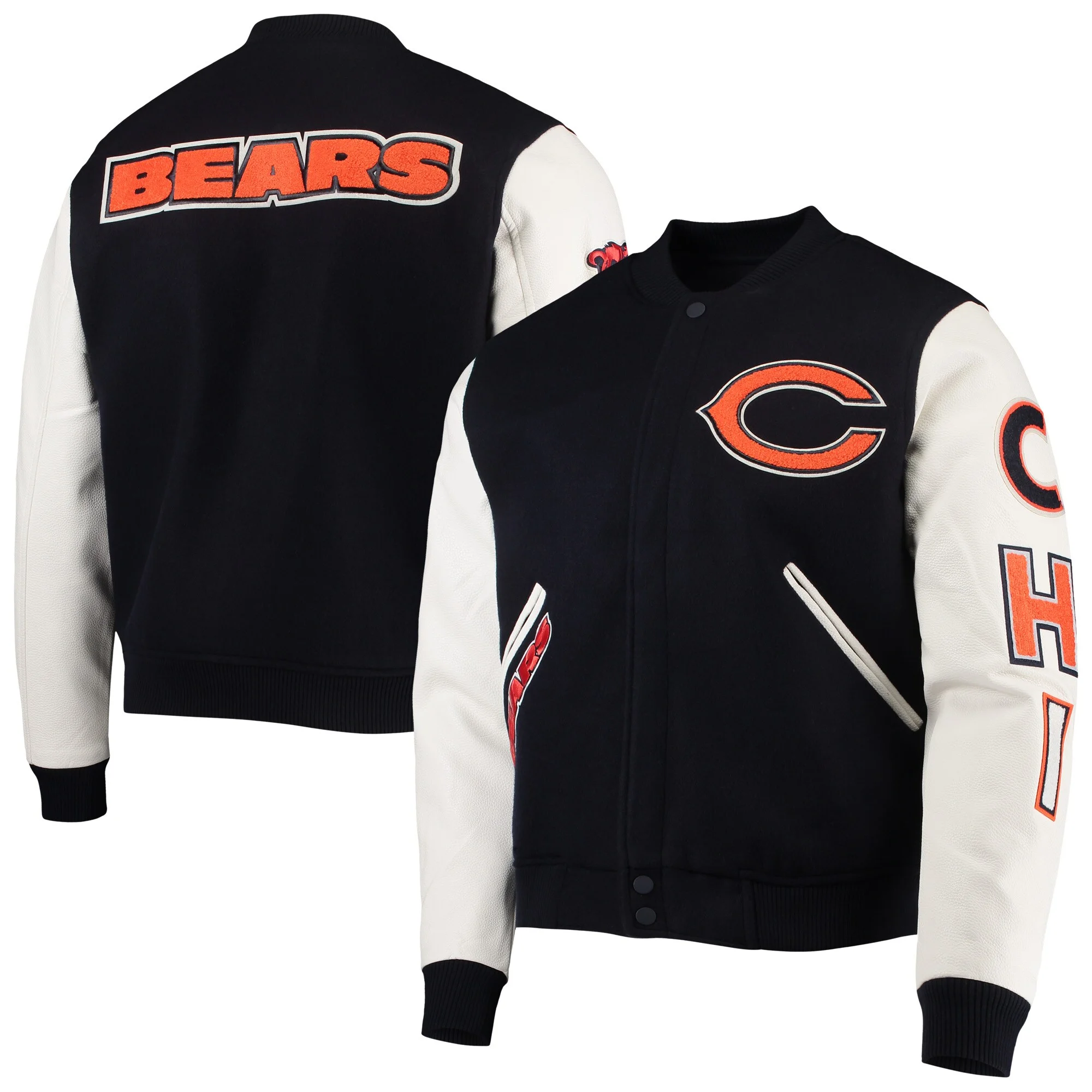 Chicago bears pro standard logo wool and leather varsity jacket 4