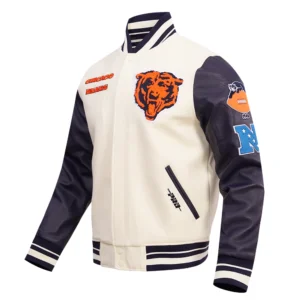 Chicago bears pro standard retro classic white and black varsity jacket 1
