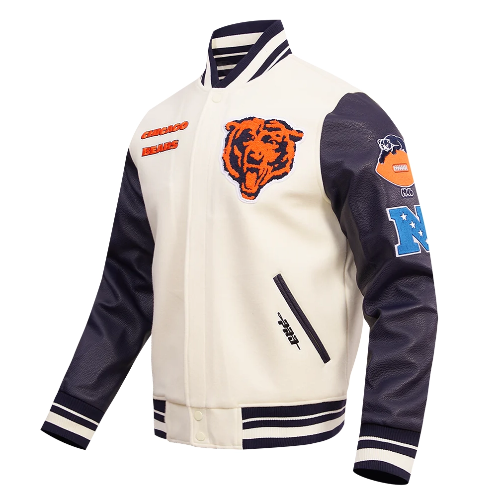 Chicago bears pro standard retro classic white and black varsity jacket 1