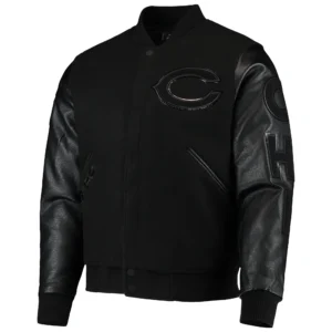 Chicago bears pro standard triple black wool and leather varsity jacket 1