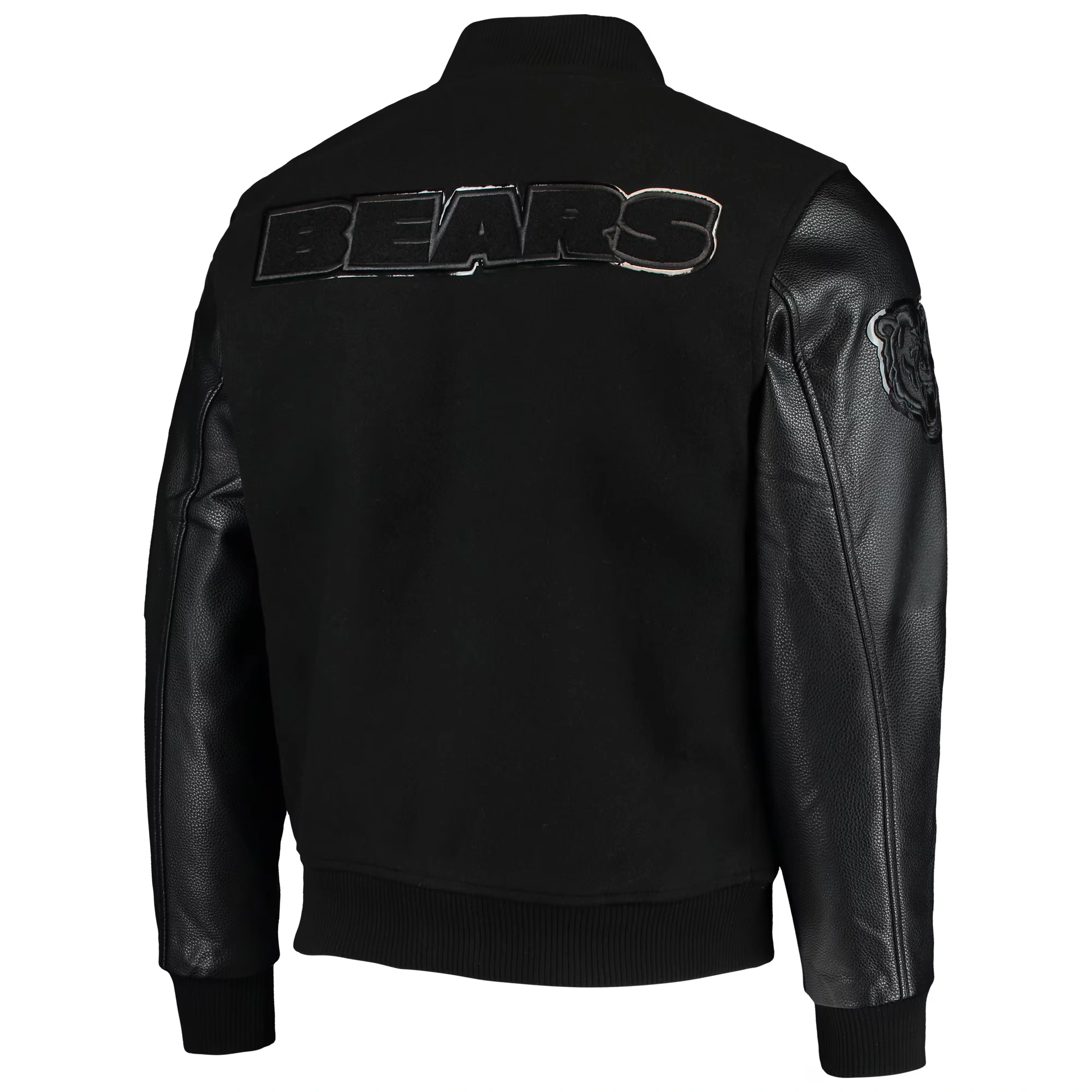 Chicago bears pro standard triple black wool and leather varsity jacket 2