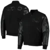 Chicago bears pro standard triple black wool and leather varsity jacket 4