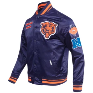 Chicago bears retro classic full snap satin varsity jacket navy 5