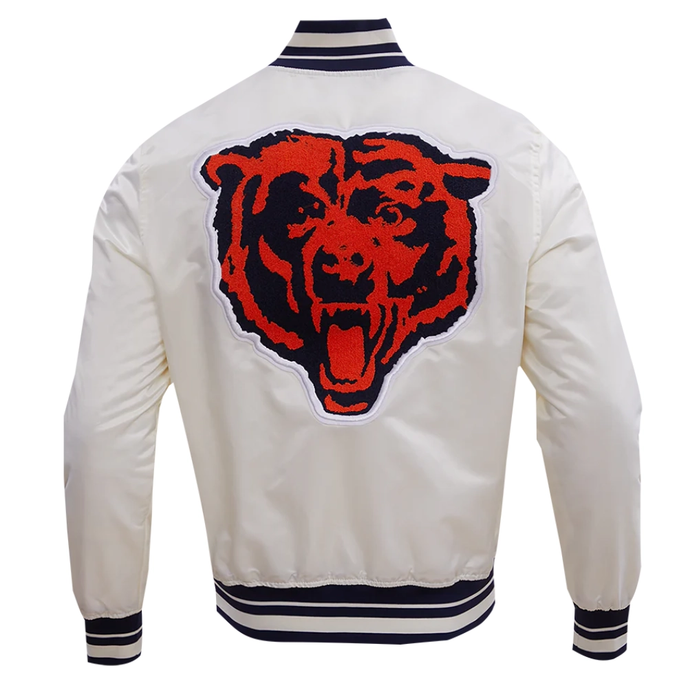Chicago bears retro classic full snap satin varsity jacket white 5