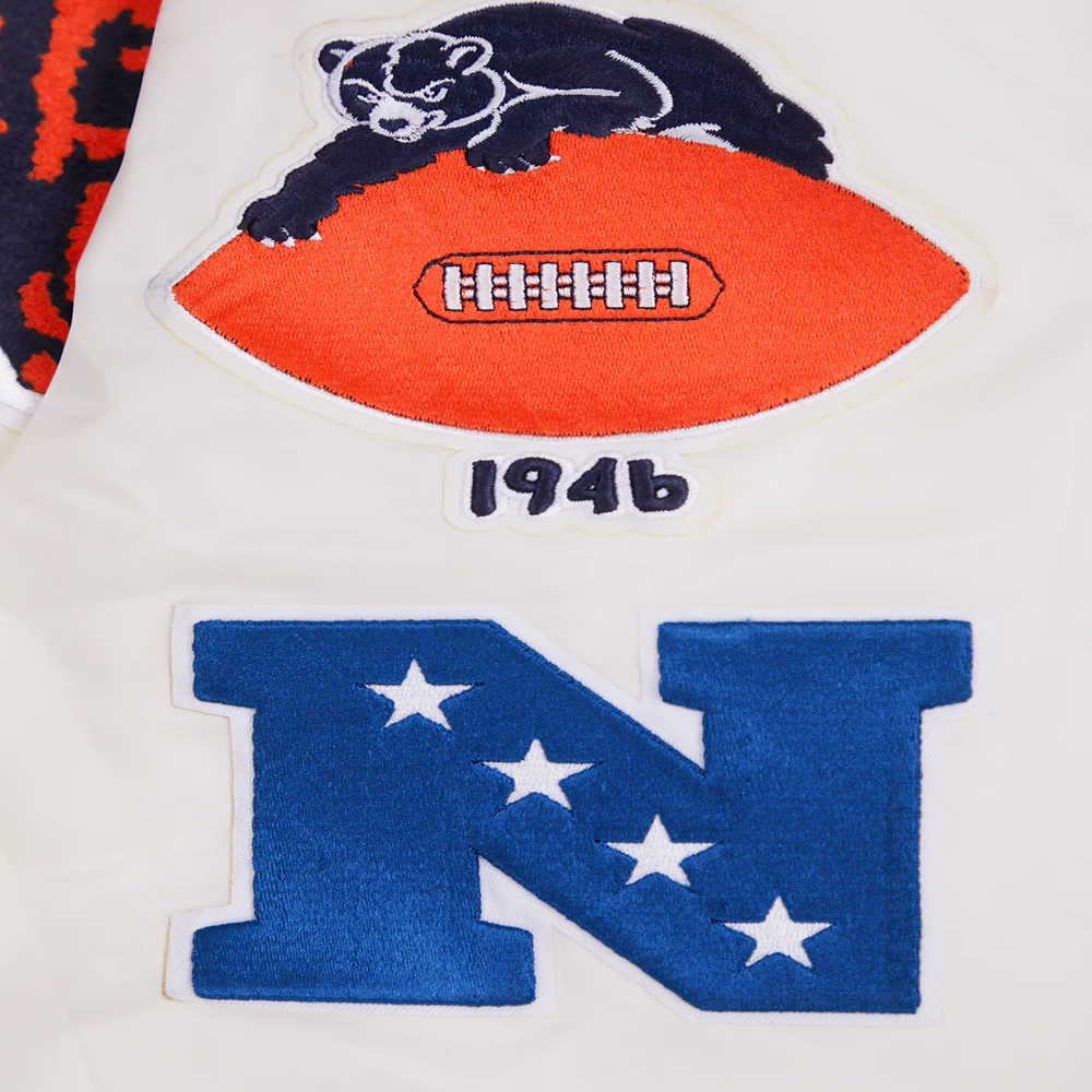 Chicago bears retro classic full snap satin varsity jacket white