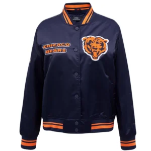 Chicago bears retro classic womens satin varsity jacket navy 5