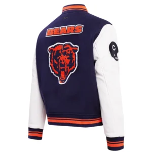 Chicago bears retro classic womens satin varsity jacket navy white 5