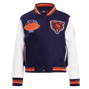 Chicago bears retro classic womens satin varsity jacket navy white 7