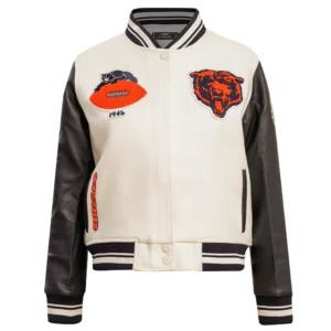 Chicago bears retro classic womens satin varsity jacket white black 7