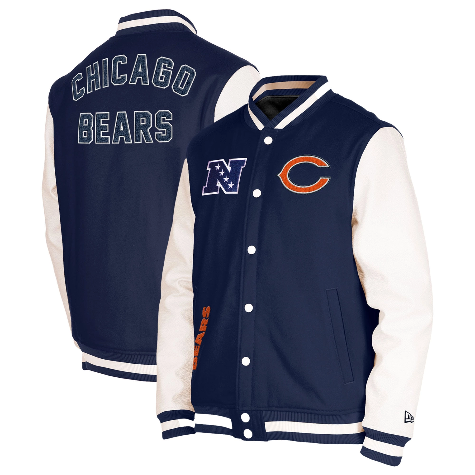 Chicago bears third down full snap varsity jacket navy white 1