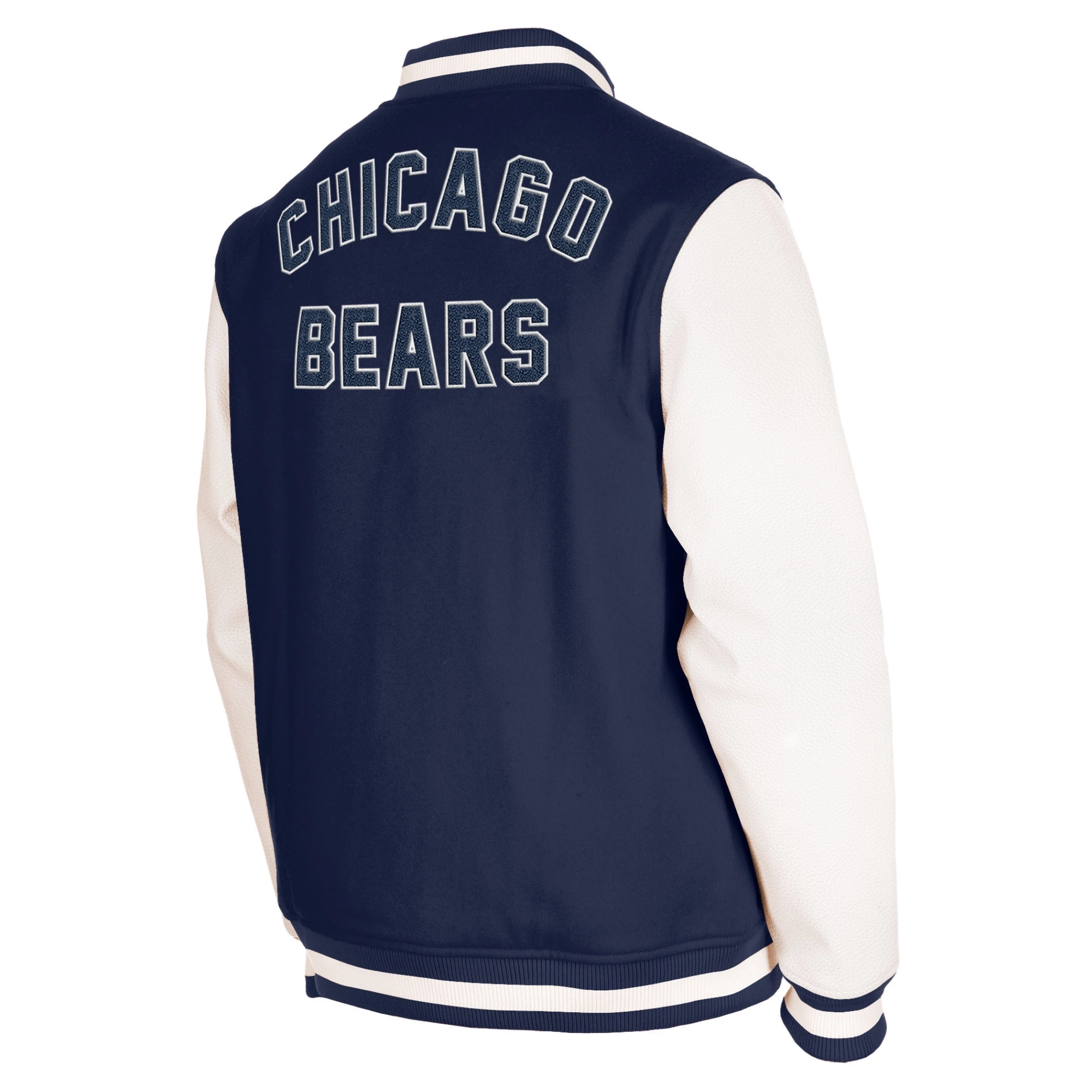 Chicago bears third down full snap varsity jacket navy white 2 1