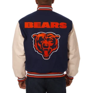 Chicago bears two tone wool leather varsity jacket navy cream 1 1