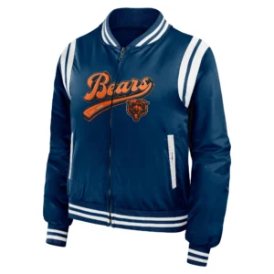 Chicago bears womens full zip bomber varsity jacket navy 1 1