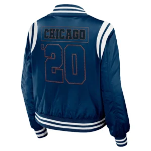 Chicago bears womens full zip bomber varsity jacket navy 2 1