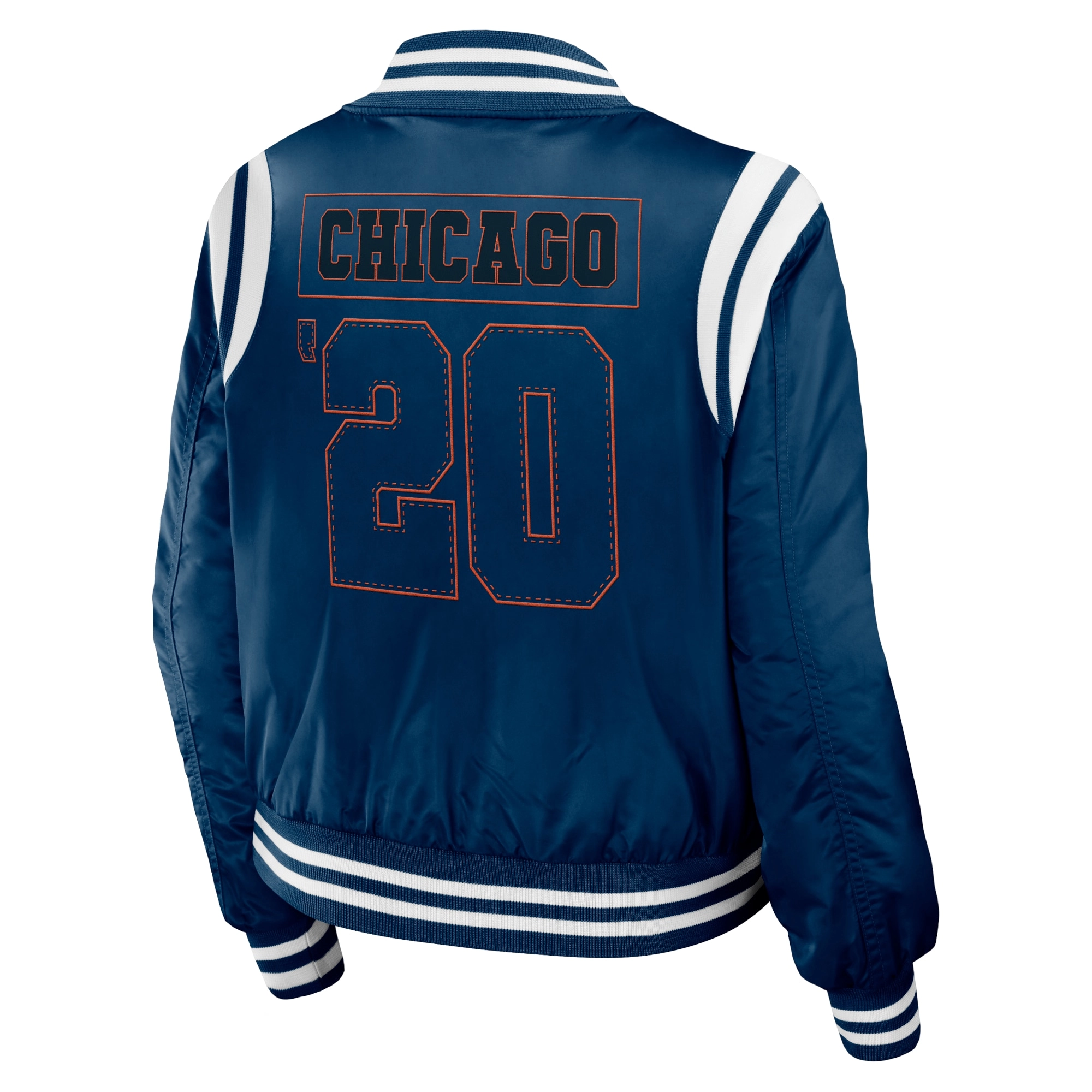 Chicago bears womens full zip bomber varsity jacket navy 2 1