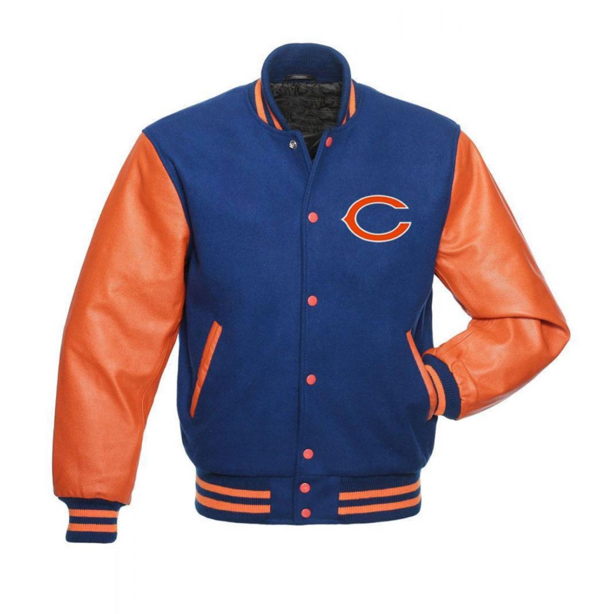 Chicago bears wool leather varsity jacket orange blue