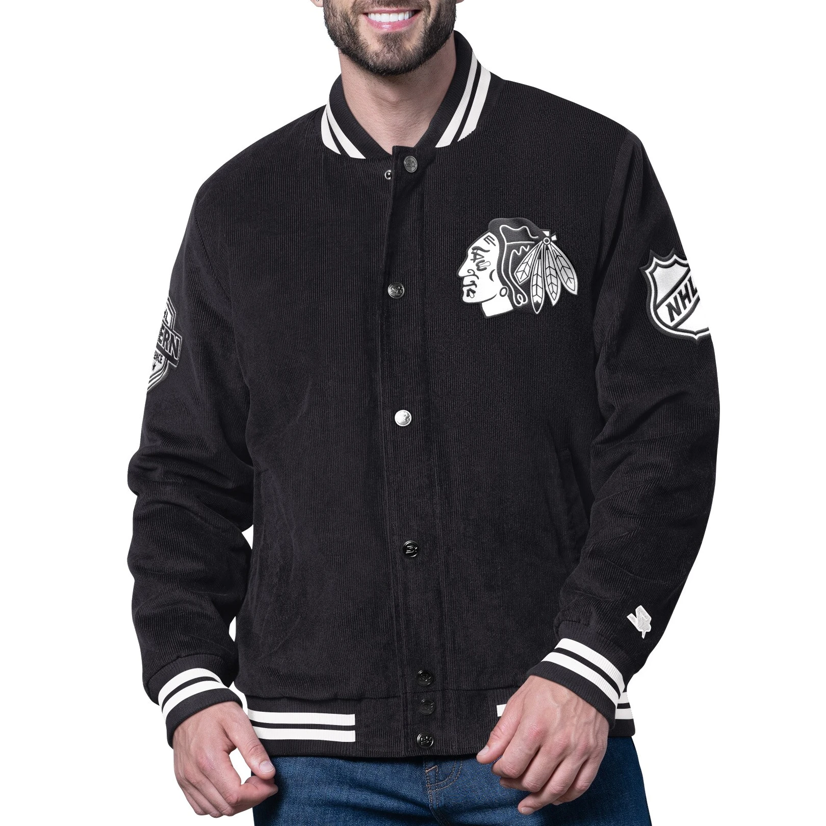 Chicago blackhawks blackout corduroy black jacket