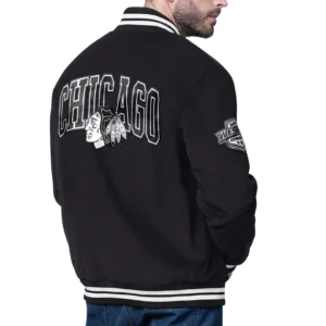 Chicago blackhawks blackout corduroy varsity black jacket
