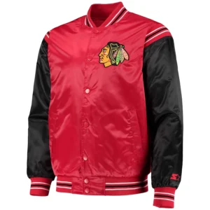 Chicago blackhawks enforcer full snap satin varsity jacket redblack 1