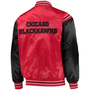 Chicago blackhawks enforcer full snap satin varsity jacket redblack 2
